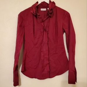 Ny&Co stretch long sleeve button up blouse rose applique